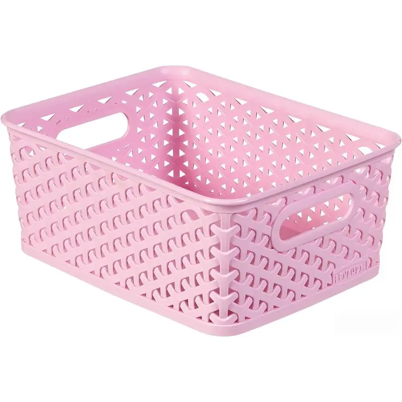 My Style Rattan Effect Set of 4 Kitchen, Living room, Bathroom, Bedroom, Utility Small Rectangular Storage Baskets 4 Litre Box Organiser Lightweight Plastic