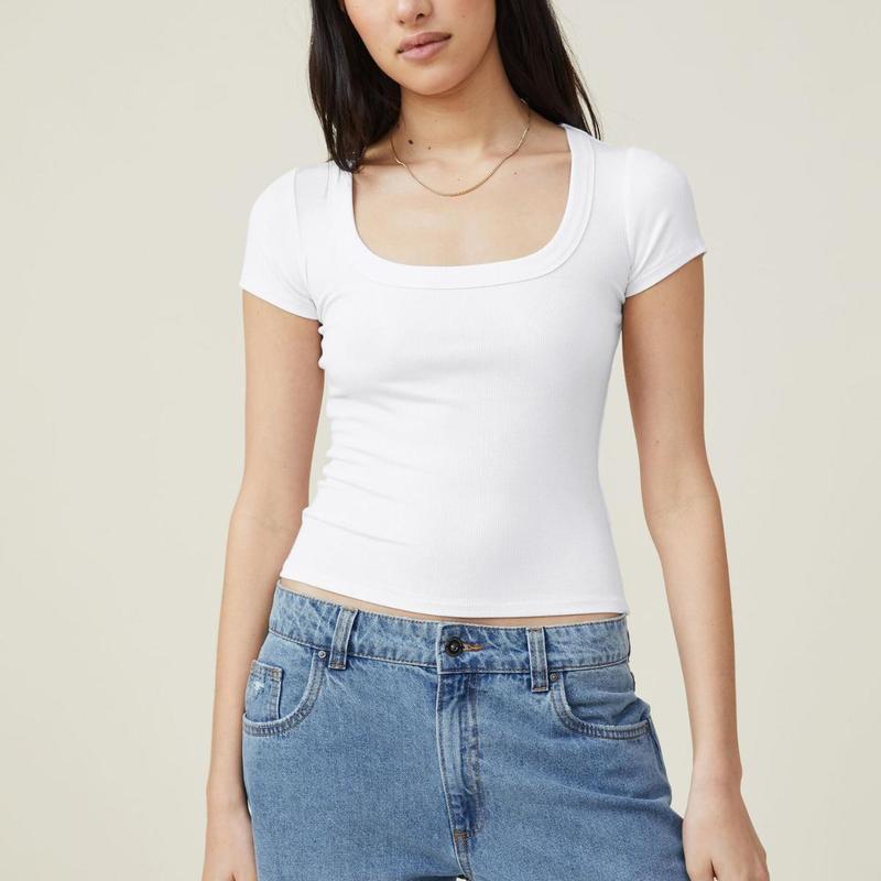 KatchMe Women's Versatile Solid Color Square Neck Slim Ribbed Crop Top,Basic Minimalist Womenswear,Casual Plain Tshirt for Spring & Summer 6