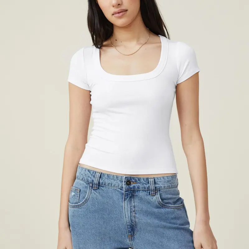 KatchMe Women's Versatile Solid Color Square Neck Slim Ribbed Crop Top,Basic Minimalist Womenswear,Casual Plain Tshirt for Spring & Summer 6