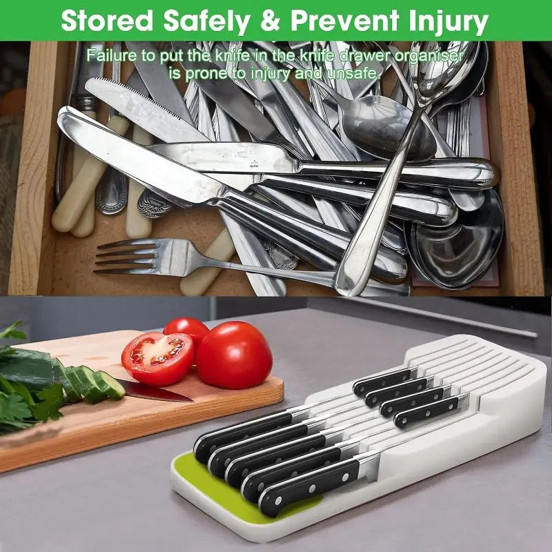 Kitchen Knives Holder & DrawerStore Knife Organizer holds up to 9 knives, Kitchen Organisation & Drawer Storage – Compact, White 3