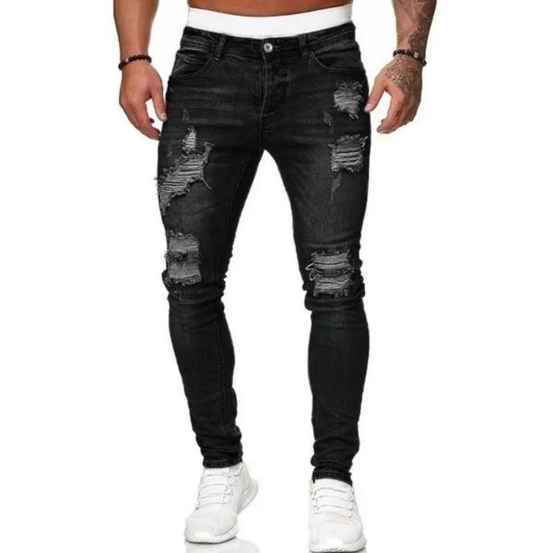 Men's Slim Fit Jeans Stretch Destroyed Ripped Skinny Jeans Side Striped Denim Pants. Men's Casual Street Style Distressed Medium Stretch Denim Pants. Menswear Trouser Streetwear Operator Pocket Plain. Beige