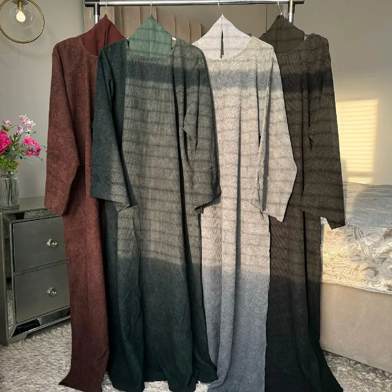 Winter Closed Corduory Abaya with Pockets, Hijab and Belt for Women lover 8