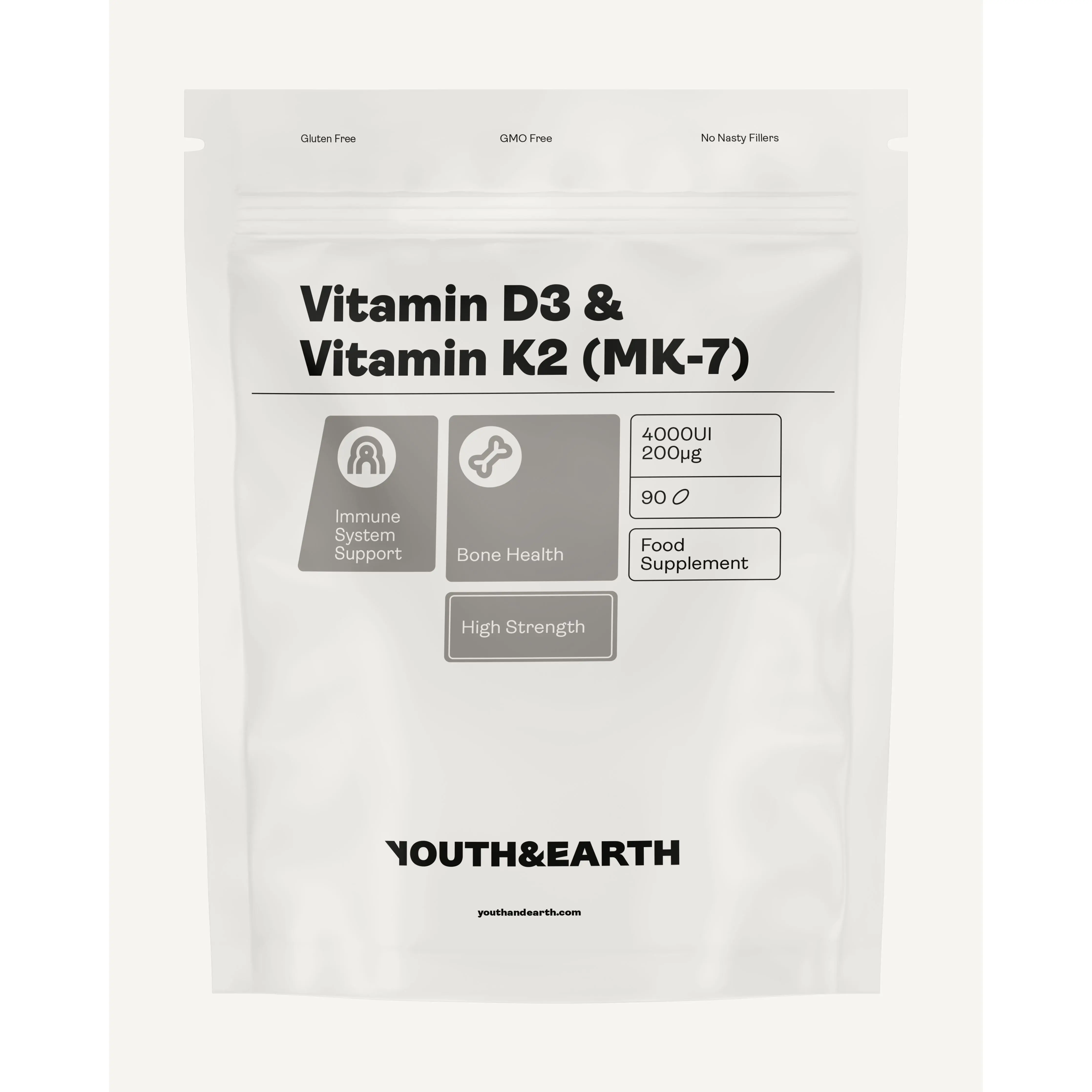 Vitamin D3 4000UI + K2 200mcg - 90 Softgels (3 months supply)