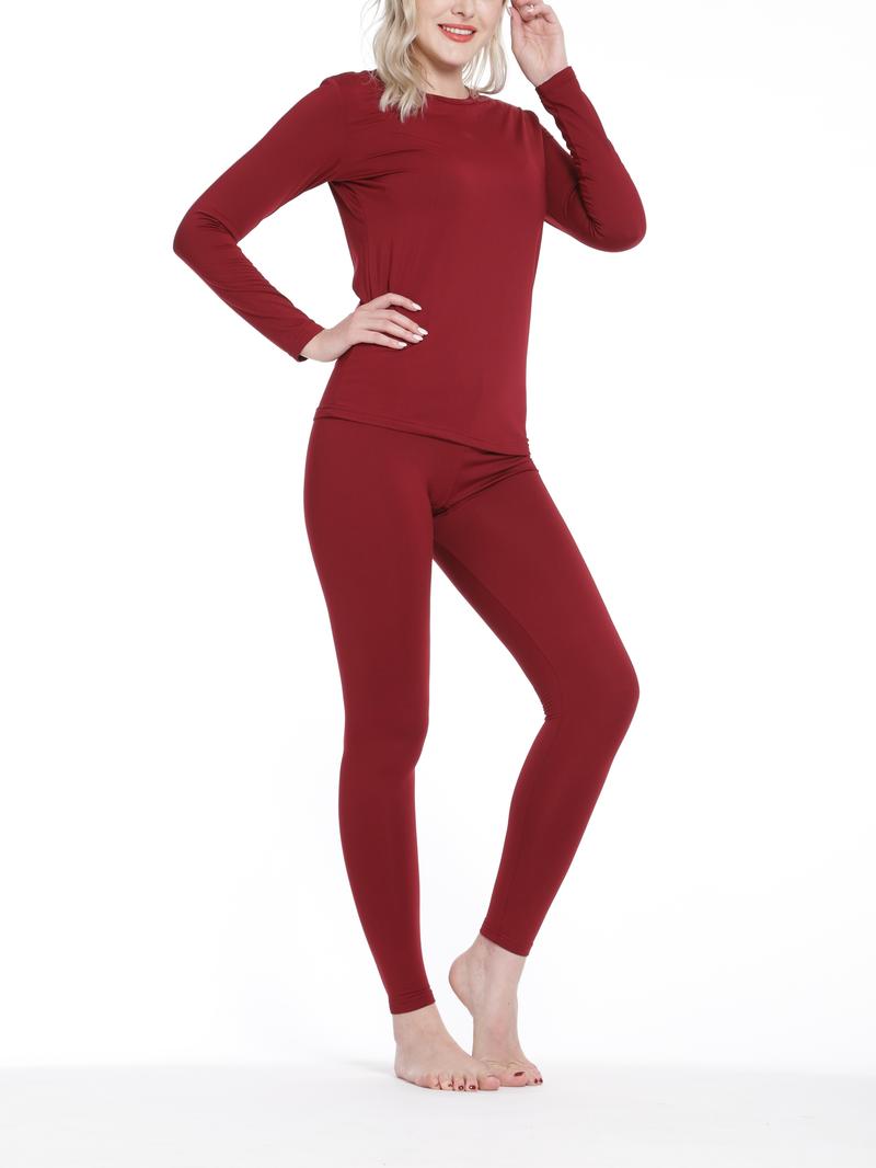 Product Introduction of Seamless Thermal Underwear Set, Long Sleeve Crew Neck Tops & Pants, Women's Loungewear & Underwear 3