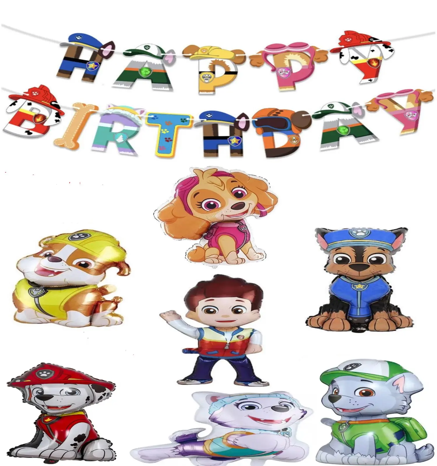 PAW Patrol Cartoon latex balloon Set Happy Birthday banner Decorations Kid Birthday colourful Party Decoration Paw Patrol Cake Toppers Chase Rubble Marshall Foil Balloons pack For boys Girls