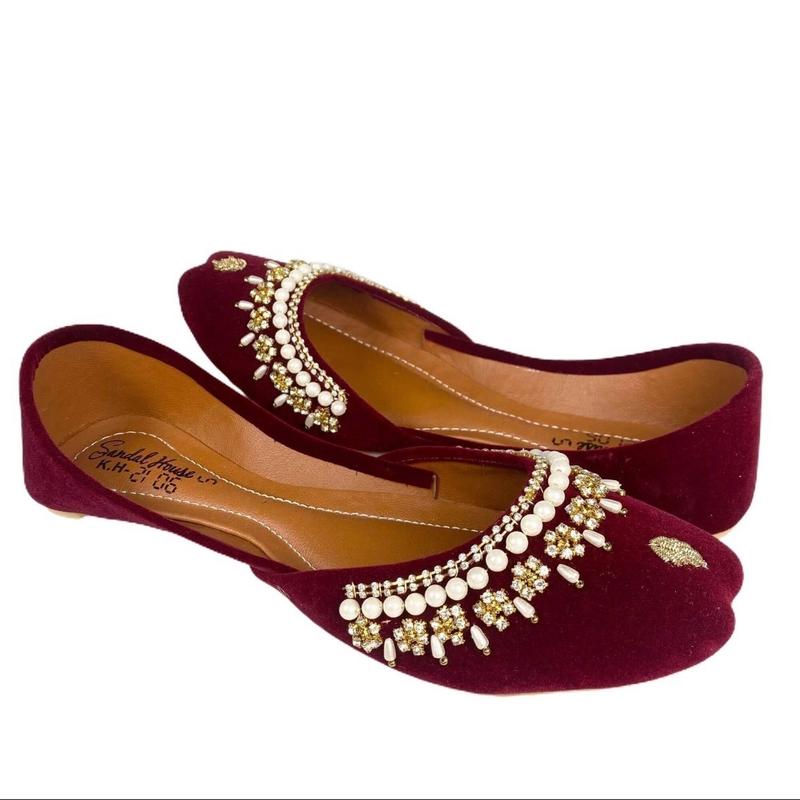 Handmade Ladies Pakistani Indian Khusa Sandal | Diamonte and Pearl Punjabi Jutti | Wedding shoes | Gift For Her | Gold Silver Black Pink Maroon Women Comfort Footwear 8