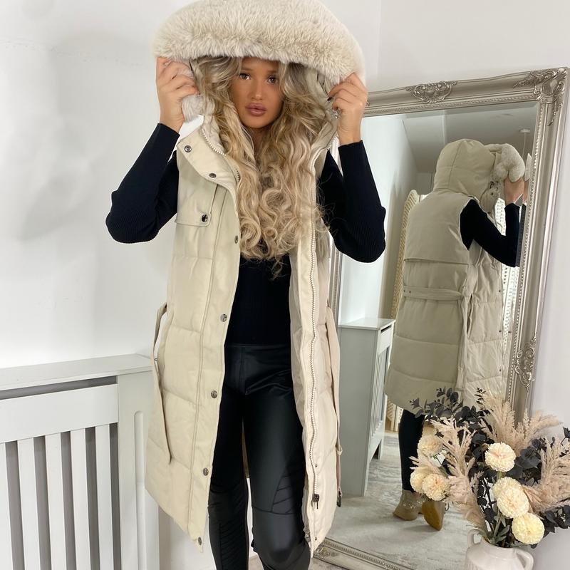 Women's Luxury Faux Fur Padded Belted Gilet by Pippa - Tops, Womenswear autumn jacket 0