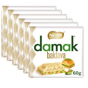 Nestle Damak Baklava White Chocolate With Pistachio 60g (Pack of 6) Dessert Snack