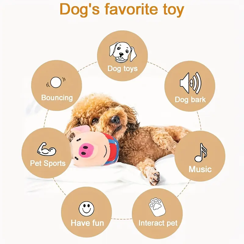 Interactive Plush Pig Toy for Dogs: USB Rechargeable, Bouncing, Sound-Emitting, Washable, Cartoon Dog Toy 2