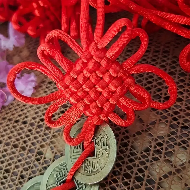 Lucky Red Chinese Knot with 5 Coins - Feng Shui Fortune Charm for Home & Office Decor, Perfect Valentine's Day or New Year Gift 2