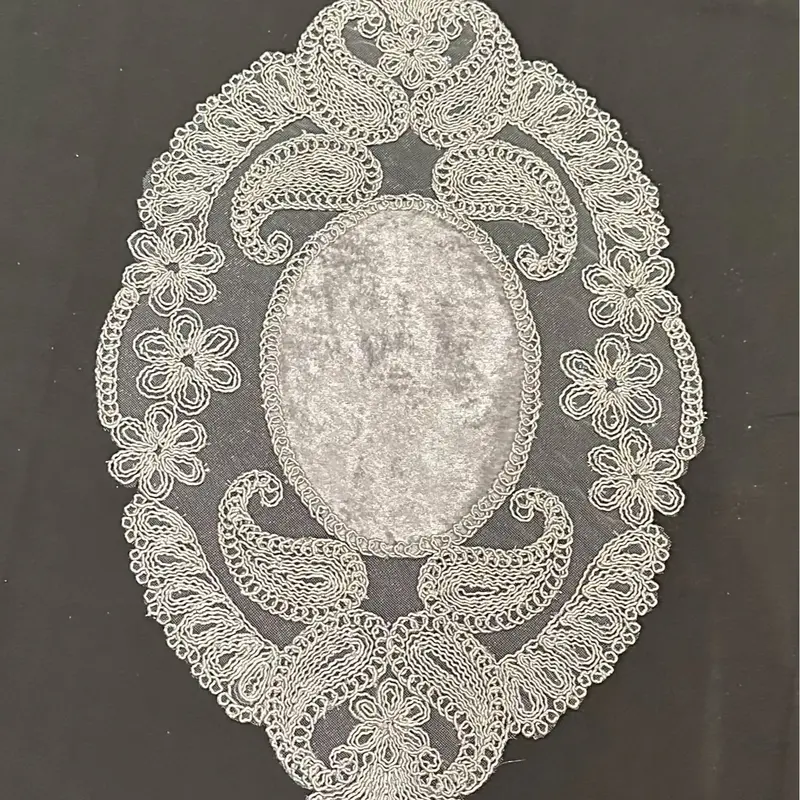 (102) 5pc Doilies Set | Colour: Grey | Sizes: 1 Large, 1 Medium, 1 Small, 2XS | Velvet, Lace, Embroidered | Home Decor, Table Runner, Weddings, Gifts | Crochet, Gifts 5