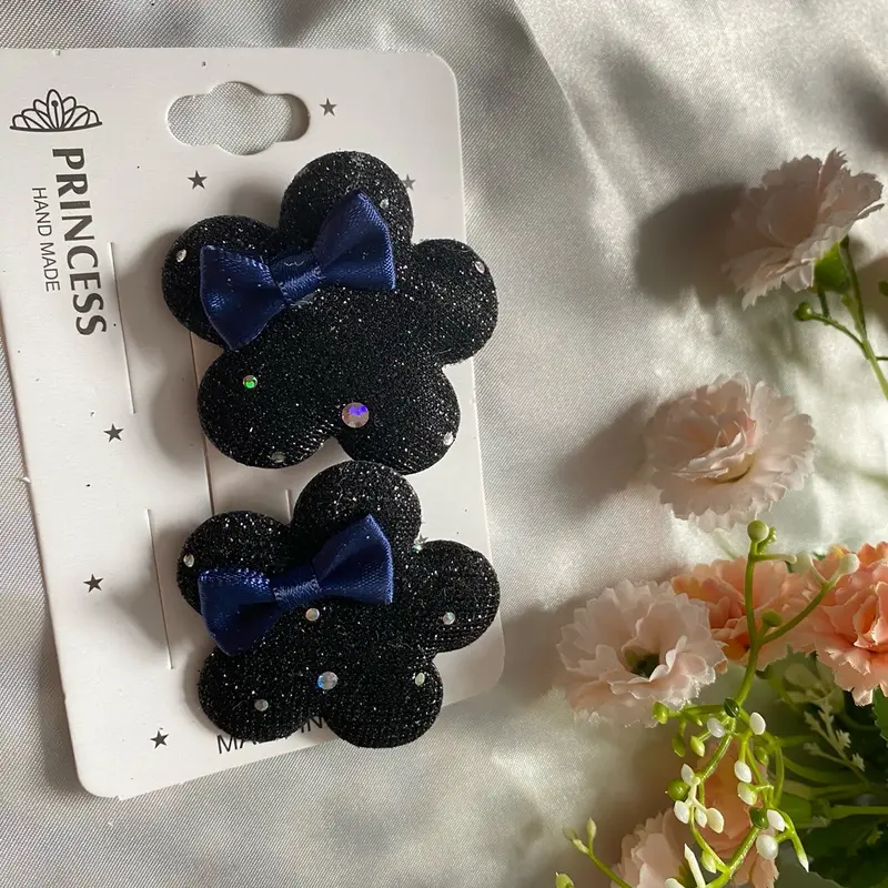 Flower shaped soft shiny bow style Pair of hair pins for girls fashion 6 colours 7