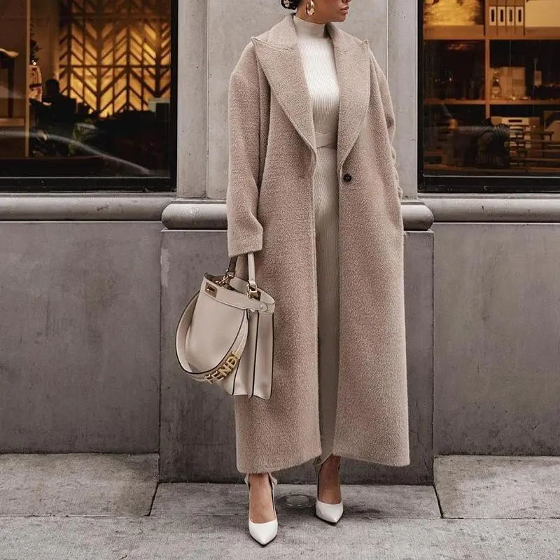 2024  Autumn and Winter  Foreign Trade Direct Selling Warm Jacket Long-Sleeved Lapel Women's Plush Top Women's Overcoat