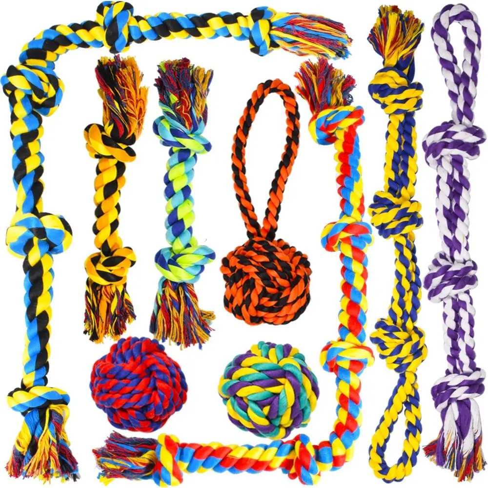Large Tough Chew Toys for Aggressive Chewers Large Breed,Heavy Duty Dental Rope Toys Kit for Medium Dogs,5 Knots Indestructible Cotton Puppy Teething Chew Tug Toy (9 pack)