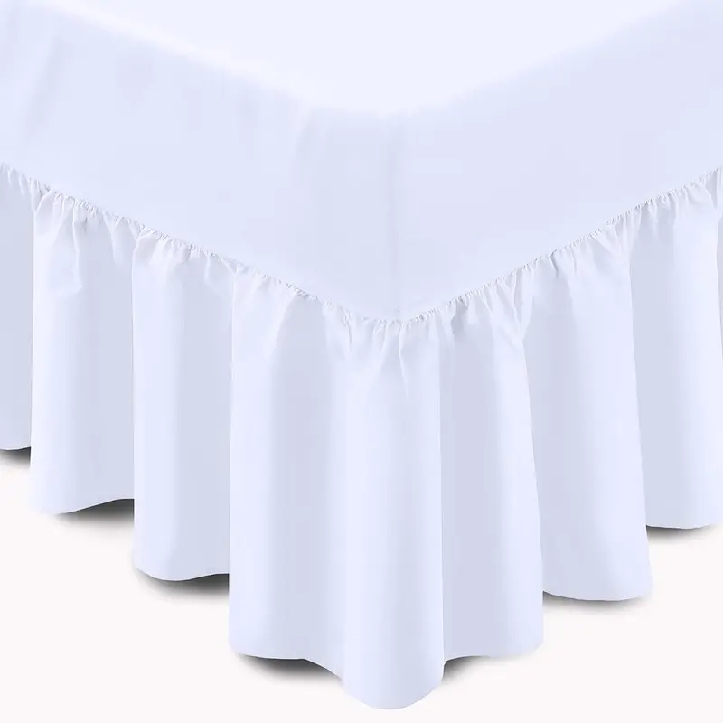 Easy Care Plain Dyed Polycotton Valance Sheet Super Soft Shrinkage Fade Resistant Frilled Valance Bed Skirts Extra Deep Fitted Valance Bed Sheets (White, Super King) 3