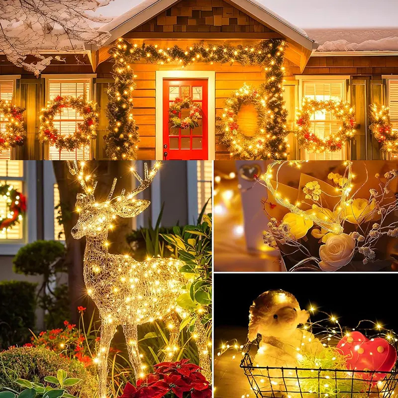 33ft 100 LED Outdoor String Lights, Warm White Fairy Lights Battery Operated with Remote, Waterproof Twinkle Lights for Bedroom Dorm Patio Tapestry Backyard Garden Party Indoor Christmas Decoration 2