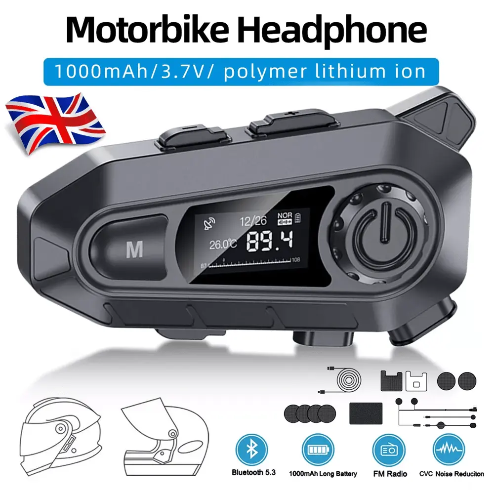 Bluetooth 5.4 Motorcycle Helmet Headset Wireless Call Motorbike Headphone UK