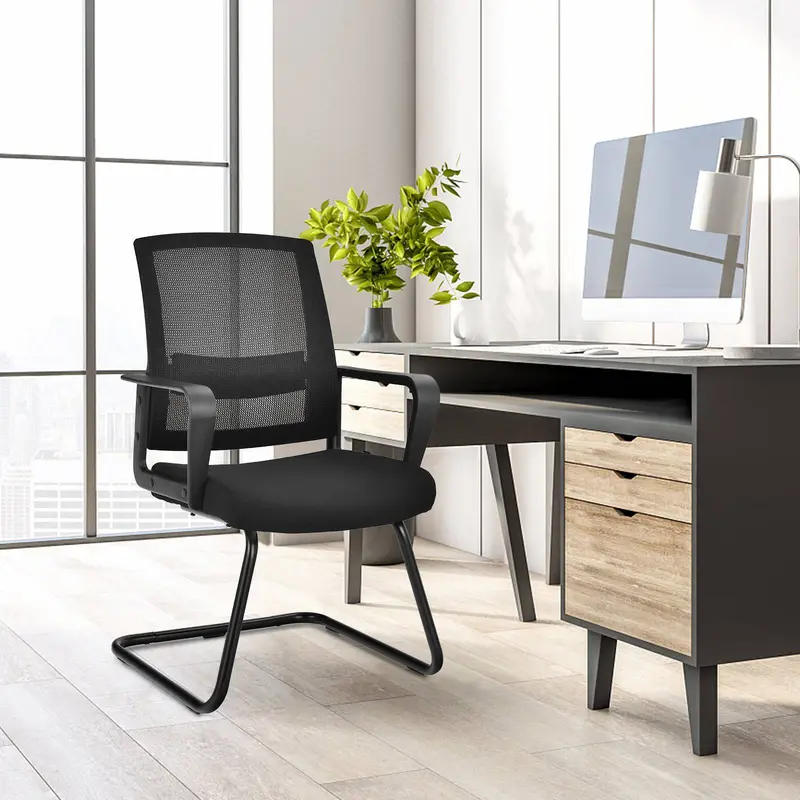 Mid Mesh Back Reception Chair with Adjustable Lumbar Support and Sled Base 2