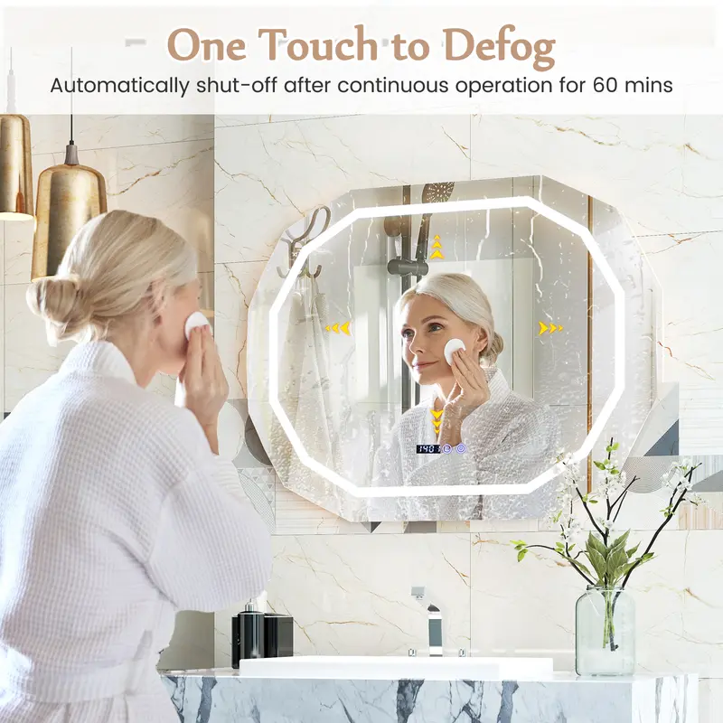 COSTWAY Anti-Fog Mirror LED Bathroom Mirror with 3 Color LED Light 7