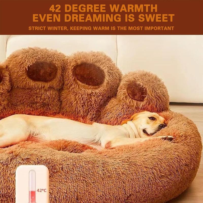 Fluffy Plush Bed For Dogs & Cats, Pet Nest Warm Comfortable Dog Sleeping Bear Paw Shaped Beds, Anti-Slip Pet Sofa Cushion Small Medium Large Dog Breeds 5