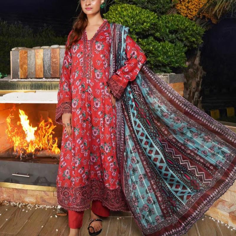 MLinen Frock Collection D7 031 Ladies Pakistani Readymade Frock Suit with Dupatta - Casual Womenswear Elegant Dress Embroidered 0
