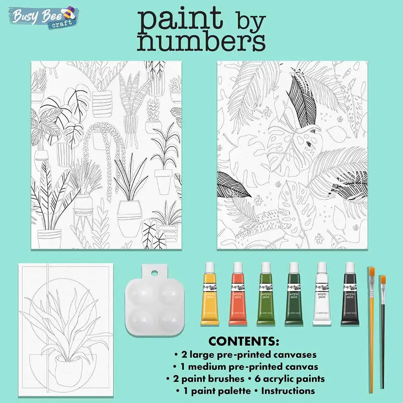 Paint By Numbers For Adults, Includes 3 Pre-printed Canvases 6 Acrylic Paint 2 Paint Brushes Palette & Instructions- Engaging Crafts For Adults and Kids 1