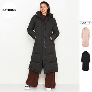 KatchMe Women's Winter Chic Side Button Slit Hooded Zipper Cotton Coat(Live),Basic Womenswear,Plain Zip-Up Long Sleeve Side Pocket Outerwear Jacket