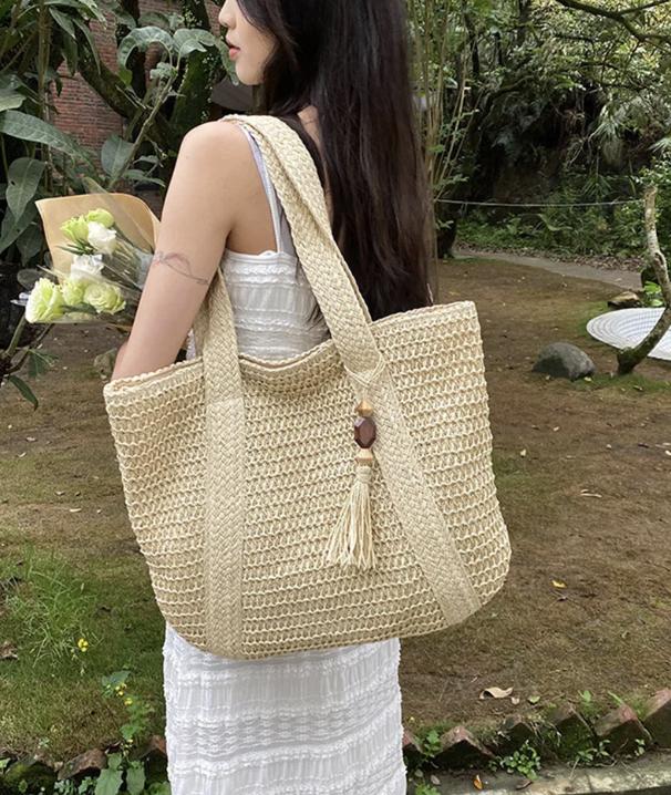 Large Capacity Women's Elegant Hand-Woven Shoulder Bag for Casual Tote Top and Beach Holiday Leisure Vacation Beach Bag 7