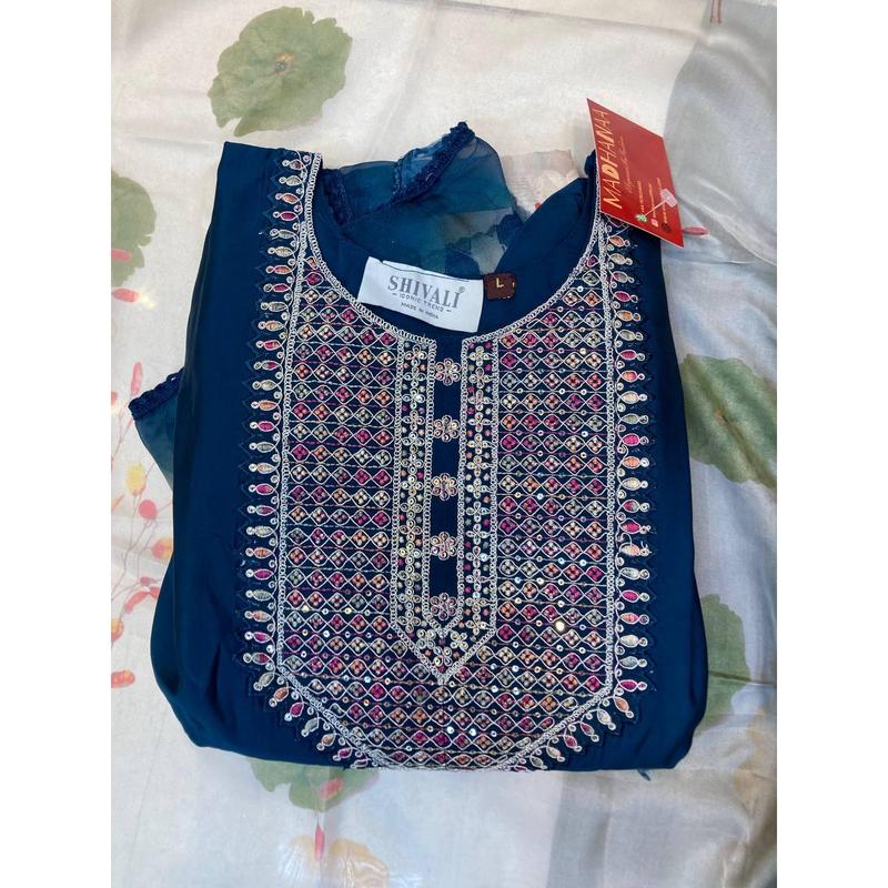 Roman silk 3pcs thread work suit with floral print dupatta|DN034|Casual womenswear 3