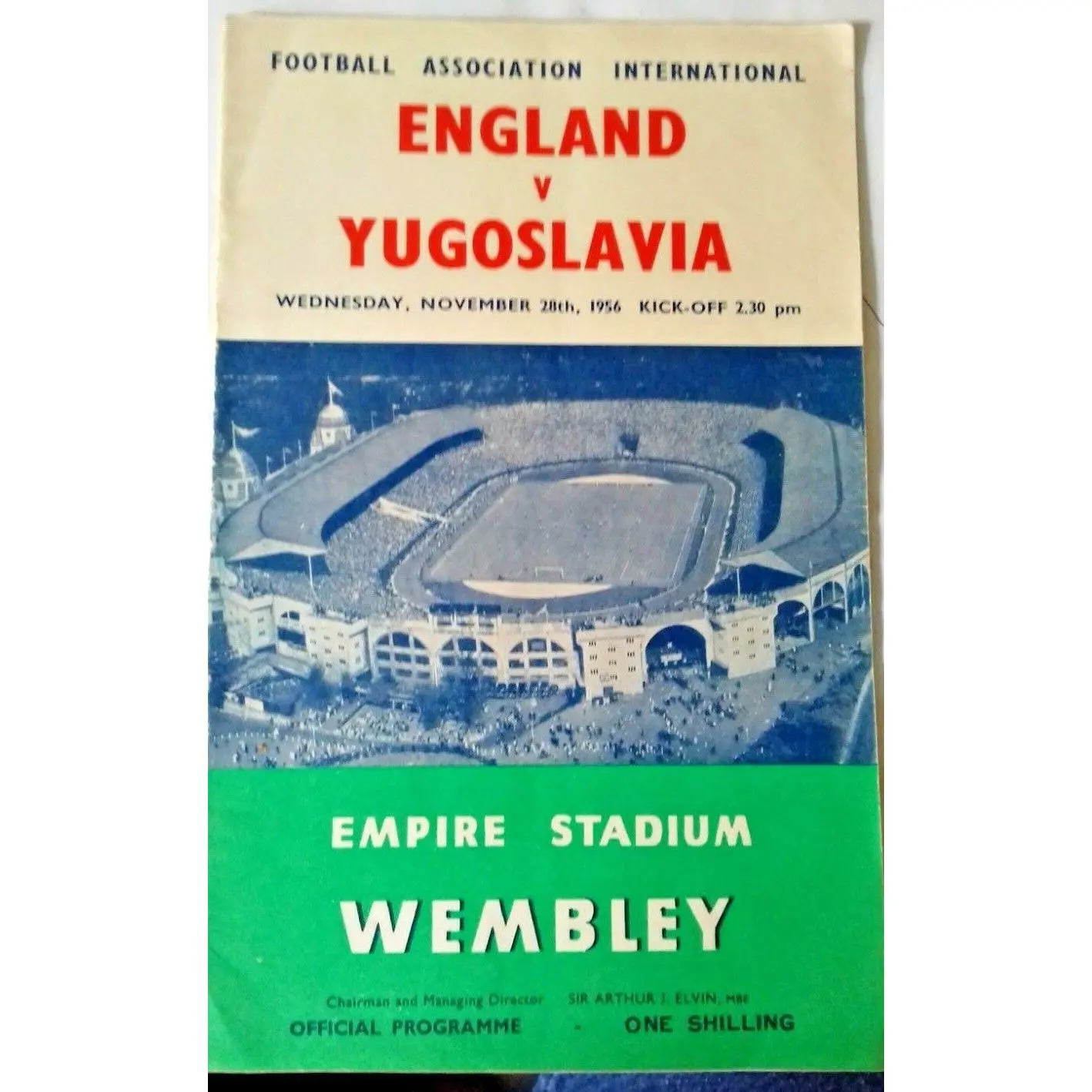 England v Yugoslavia Match Programme Wednesday Nov 28th 1956 Wembley Stadium