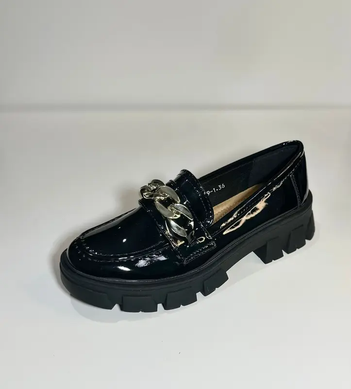 Women's Flat Creepers & Chunky Sole Shoes Ladies School and Work Slip On Chain Loafers (999-1) 5