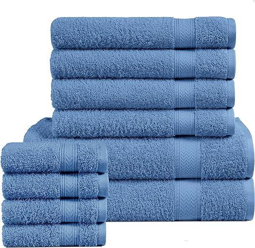 10 Piece Towel Bale Set 100% Cotton 500 Gsm,2 Bath Towel 70x140cm,4 Hand Towel 40x66cm,4 Face Towel 30x30cm,Excellent Obsorbent Towel Set For Bathroom Reusable Soft Absorbent Bathroom Pack Unisex 1