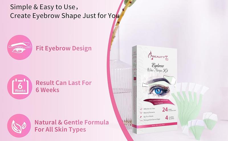 Product Introduction of Wax Strips for Face, Eyebrow Shaper Pre-cut, 24pcs Waxing Strips with 4pcs Cleaner Oil Wipes, Cold Wax Strips Facial Hair Removal Body Care Smooth 3