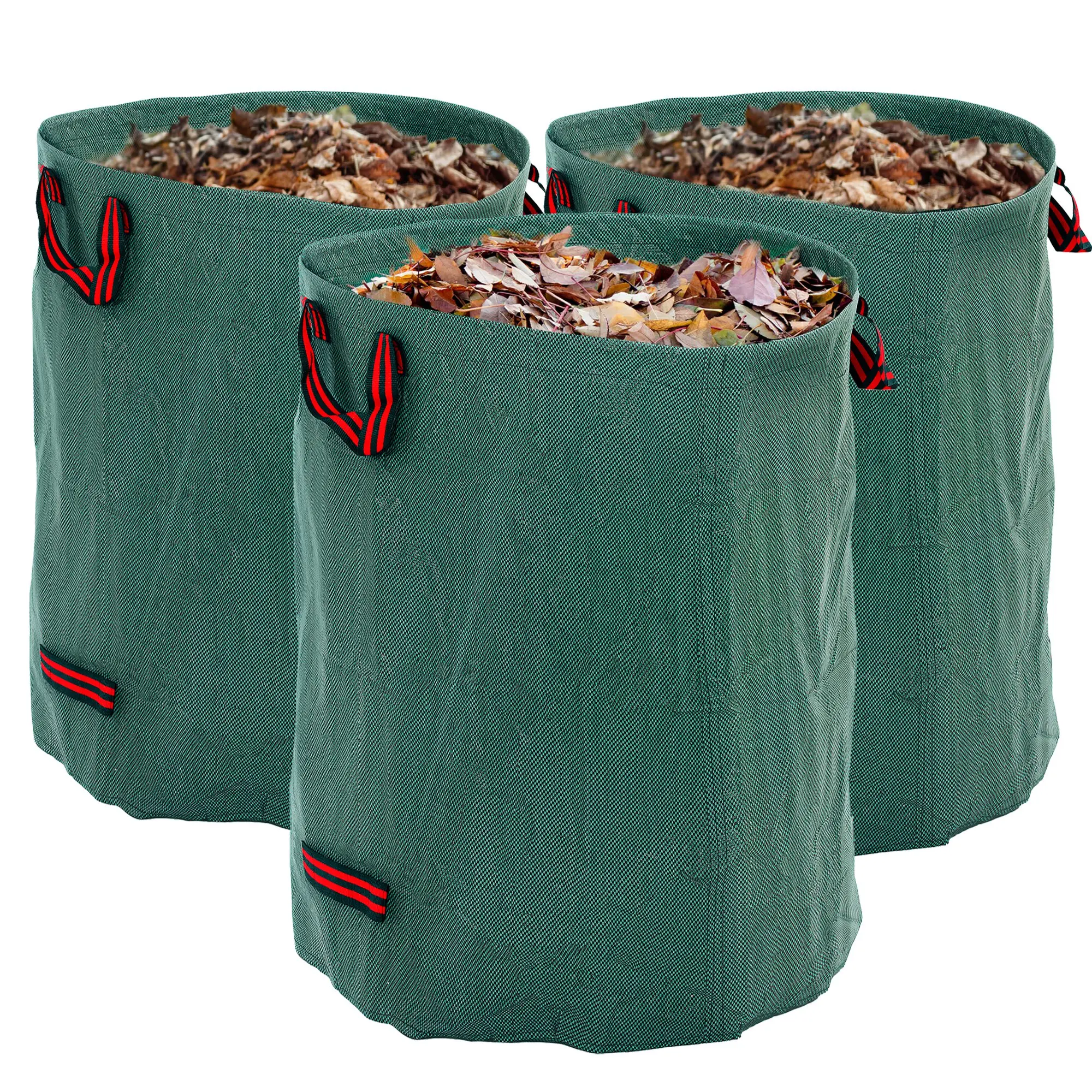 Outsunny Garden Waste Bags, 3 Heavy Duty Garden Bags, Foldable and Reusable Garden Sacks with Handles for Collecting Garden Waste, Plant Waste Grass and Leaves, Green