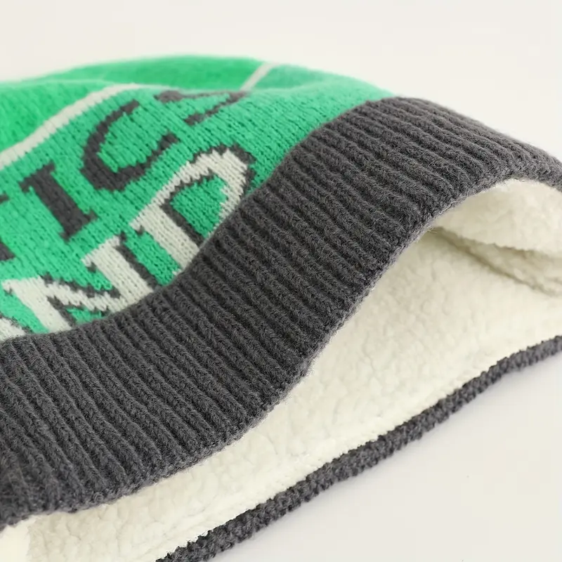 Women's Winter Knitted Beanie with Pom Pom - 100% Polyester, Elastic, Lightweight Athletic Ireland Design Cap, Fleece Lined Warm Furry Hat 2