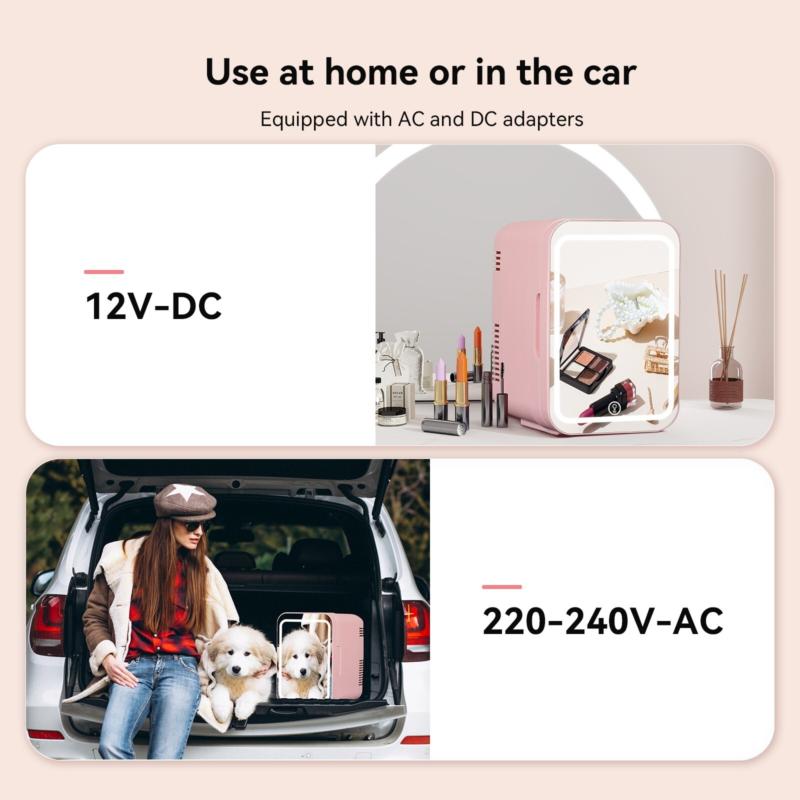 4L Mini Fridge with LED Mirror Portable Cooler Warmer Table Top Bedroom Makeup 5