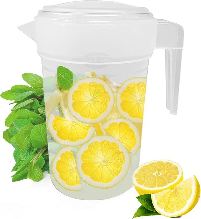 PLASTIFIC Food Grade Jug - Perfect for Stock Gravy - Microwave Safe - Kitchen Homebrew Liquids - Microwave Safe Pitcher (with Pink Lid, 2L) 2