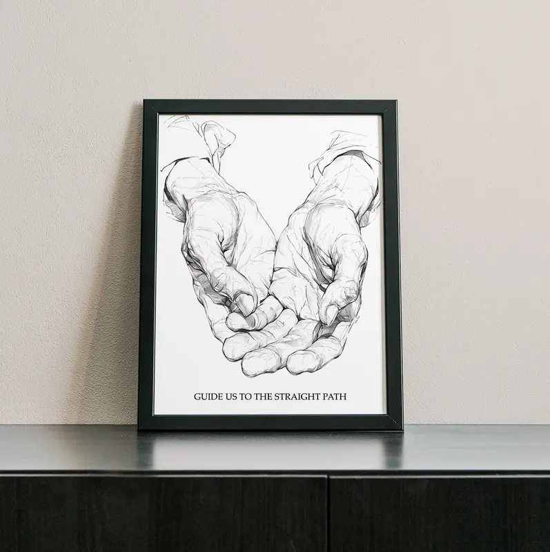 Guidance Motivational Dua Print | Islamic Wall Art | Black and White Minimal Chic Art | Drawing Art | Modern Islamic Gift | Hands in Prayer Decor Minimalist 3