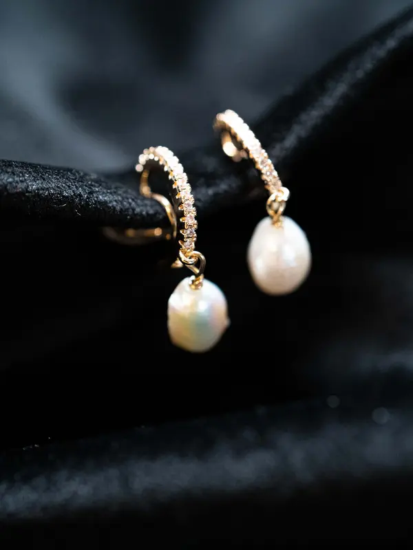 Baroque Pearl Clip on Earrings, Pearl&CZ Dangle Clip on Earrings, Bridal Clip on, Drop Clip on Earrings, Wedding Earrings, Invisible Clip on 3