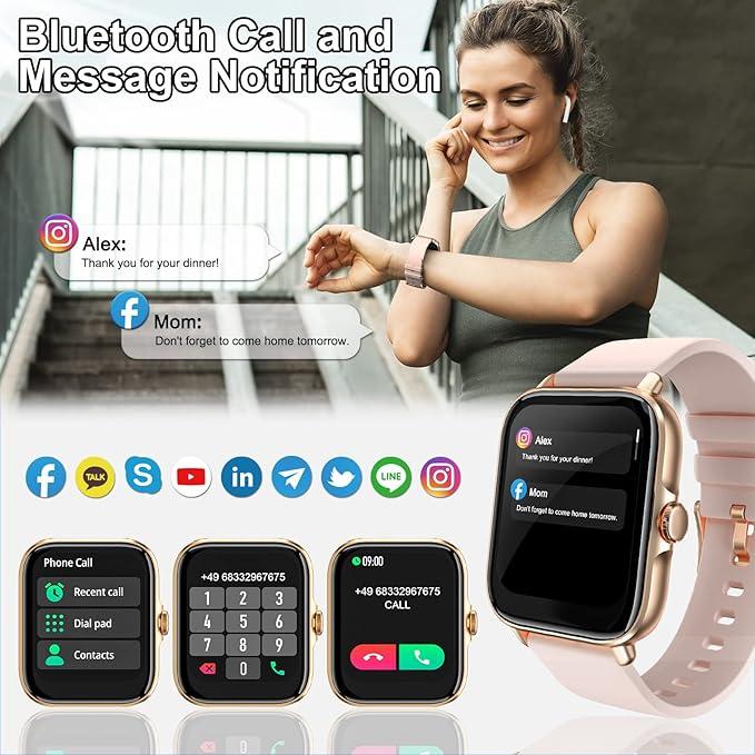 Smart Watch for Women Men with Calls and Texts, 1.7" Touch Fitness Watch with Step Counter/Blood Oxygen/Sleep Monitor, Health Tracking Waterproof Phone Watch for IOS Android Phone Compatible 1