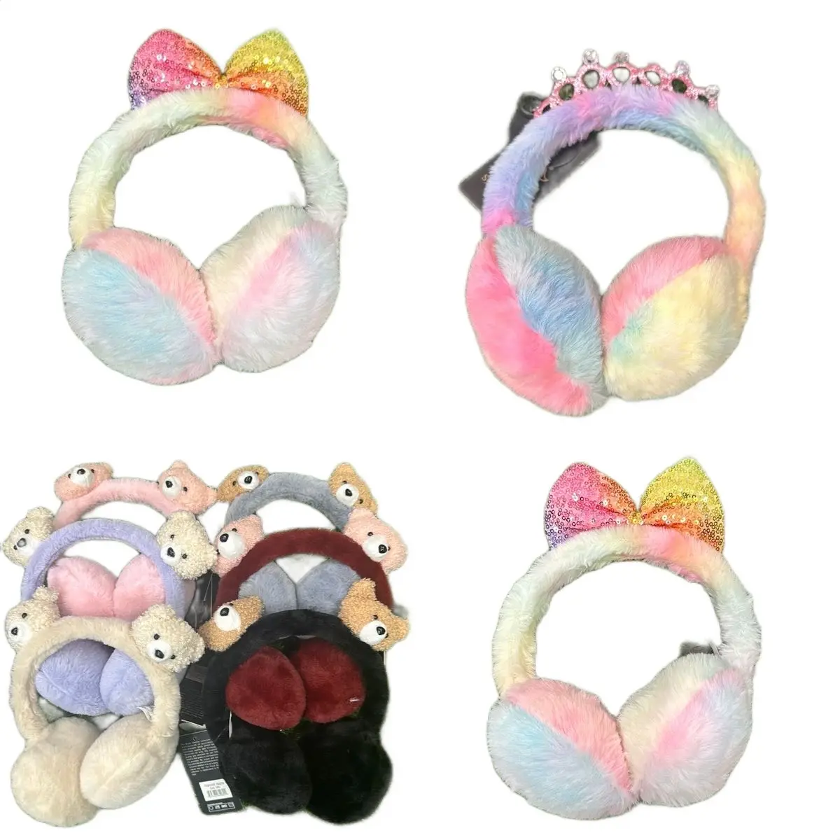 Ginger Ivy EARMUFFS variety of styles in different colour options with light up feature Sequin bow, Princess crown, Teddy bears, glitter ears.