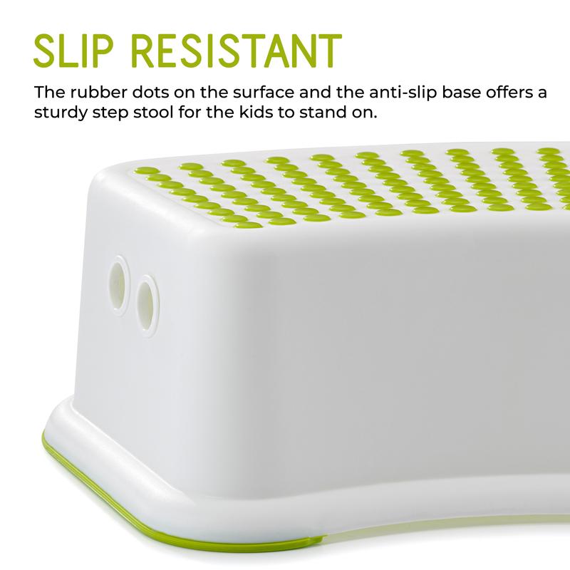 Straame Sturdy Step Stool for Bathroom, Practical Non-Slip Toilet Step in White and Green for Kids, Multiuse Booster Step, Toddler Potty Training 5