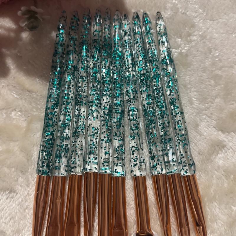 10pcs Crystal Glitter Makeup Brush Set for Eye Shadow, Eyebrow, Blending, Highlighter, and Power - Facial Cosmetic Beauty Tool Set tattoo sticker Foundation Setting Powder Flawless Smooth 4