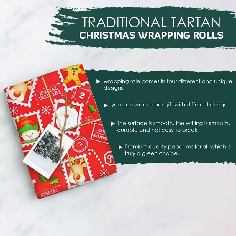 ANGIX Cute Christmas Wrapping Paper Roll with 32+ Matching Tags - 4 x 8m Sheets in 4 Different Colours 5
