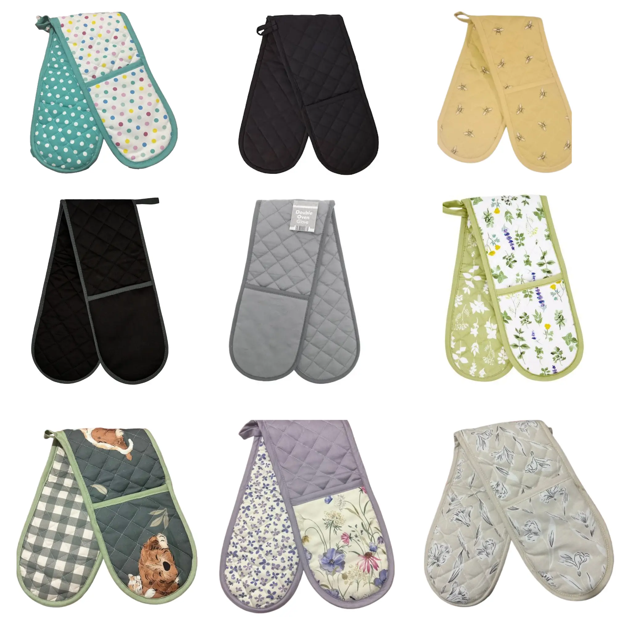 Double Oven Glove Cotton Insulated Kitchen Mitts - Heat Resistant Pot Holder Stylish Quilted Design Bakeware