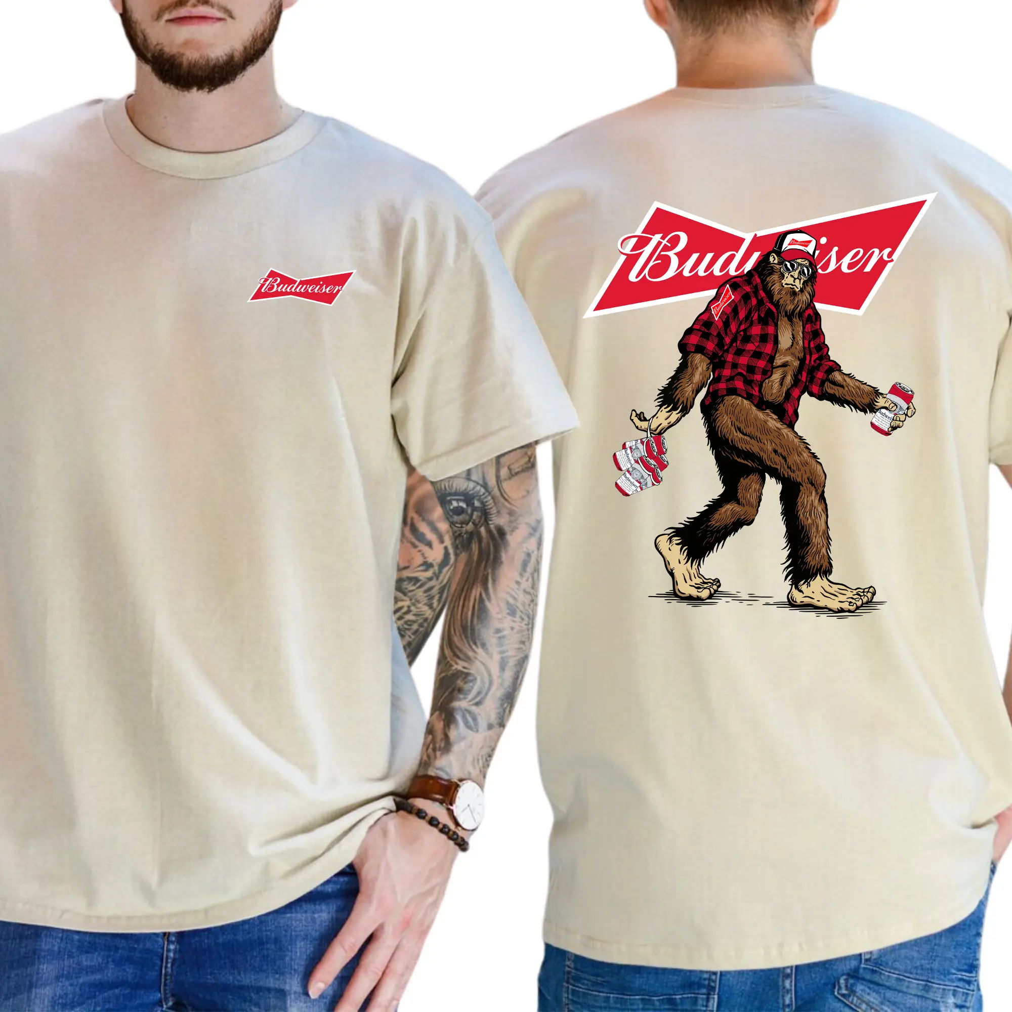 Bigfoot Budweiser T-Shirt 2 Sided Graphic Printed, Beer Shirt, Perfect Gift For Men, For Women, Cotton Fabric, Comfy Tee, Daily Wear