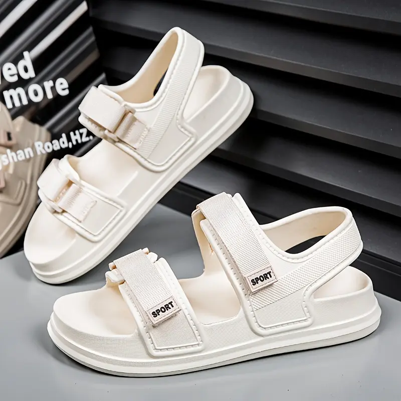 Men's Solid Color Open Toe Breathable Sandals, Comfy Non Slip Casual Durable EVA Sole Beach Water Shoes, Men's Footwear