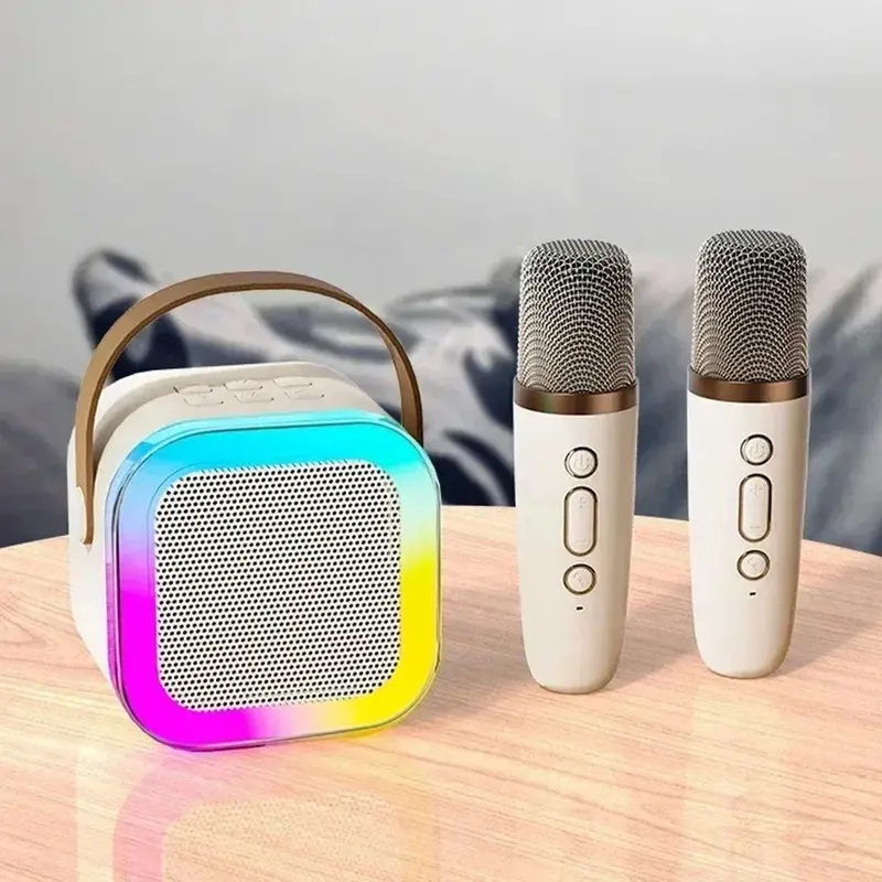 [UK Seller] Portable Mini Bluetooth Wireless Karaoke Speaker with 2 Wireless Microphone Set ,Rechargeable HiFi Stereo Sound KTV Speaker, Mp3 Audio Adjustable RGB Colorful LED Light ,Musical Kids Toy, Birthday Gift for Boys and Girls, Valentine's Day Gift 0