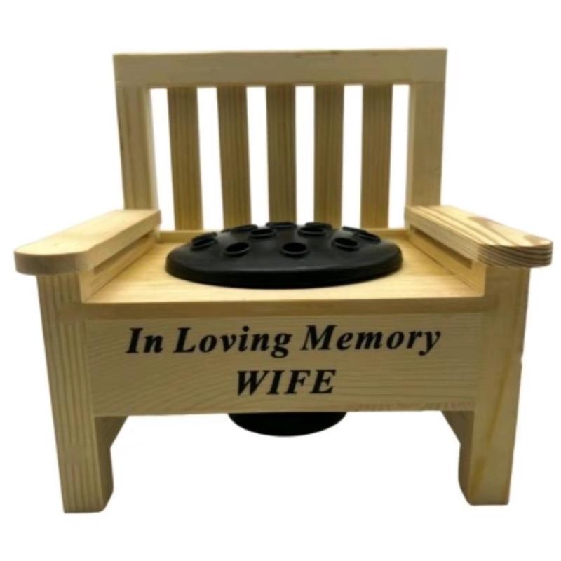 Wooden Bench With Black Grave Insert Flower  Holder Pot Memorial Vase Tribute Ornament decor 4