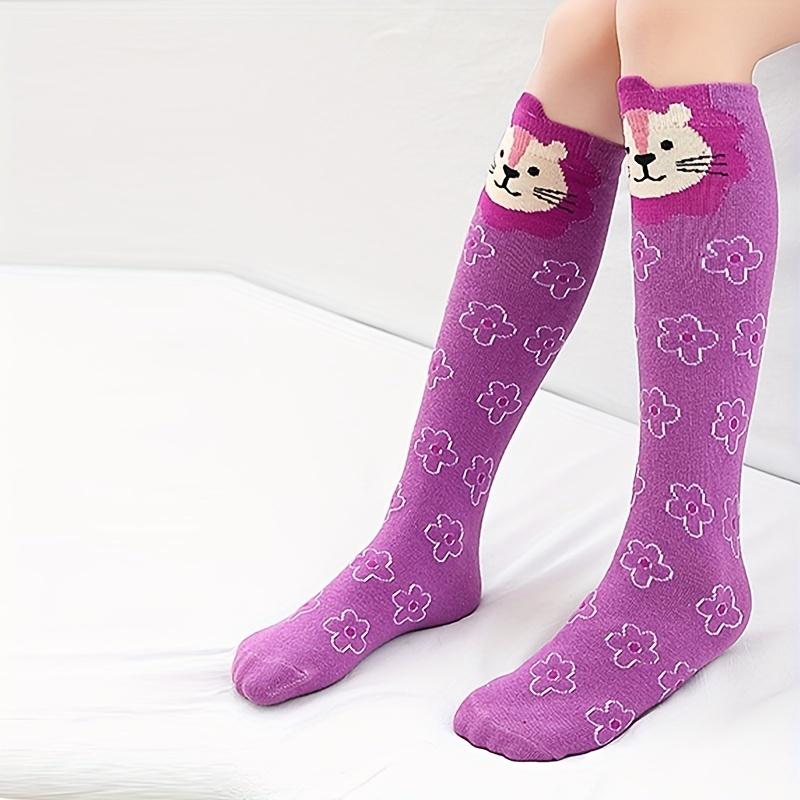 Product Introduction of Cat Pattern 4 Pairs Girls Knee High Stocking Socks, Comfy Breathable Sweat Resistant Anti-odor Socks For Spring Summer 7